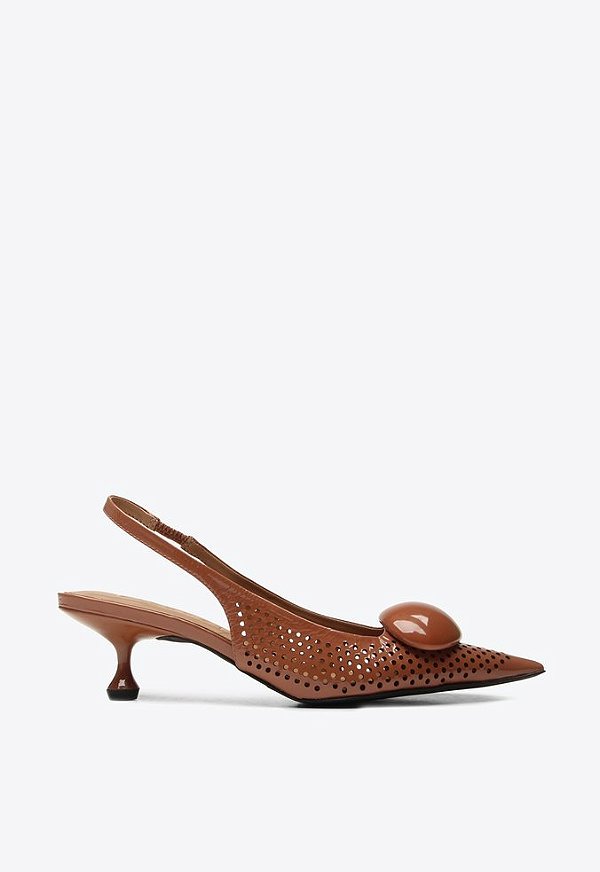 Scarpin Indy Esfera Verniz Salto Taça Slingback Vicenza Marrom
