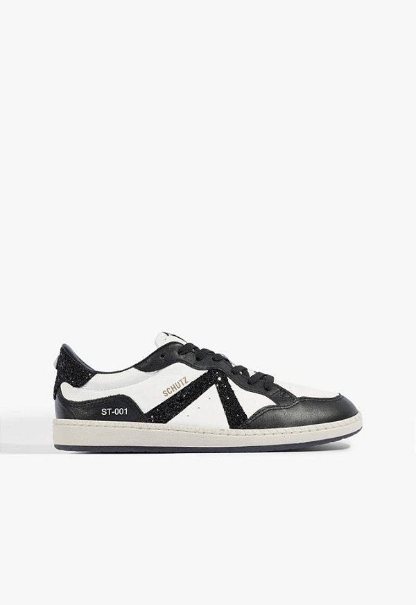 Tenis Cadarço ST001 Couro Strass Schutz Preto