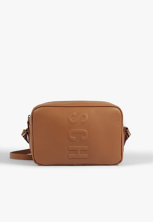 Bolsa Pequena Tassy Tiracolo Multimaterial Ziper Logo Schutz Camel