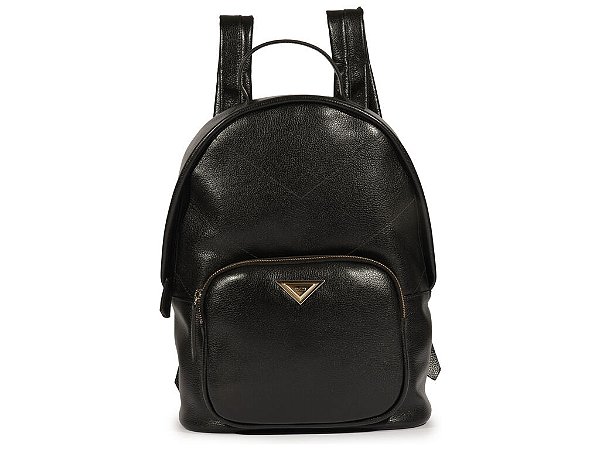 Mochila Grande Ziper Couro Triangulo Schutz Preto