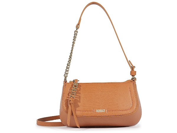 Bolsa Feminina Pequena Shoulder Couro Croco Schutz Camel
