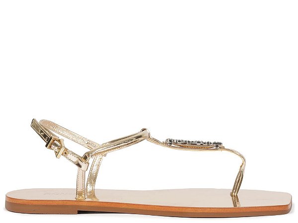 Rasteira Feminino Metalcolor Injetado Logo Strass Schutz Dourado