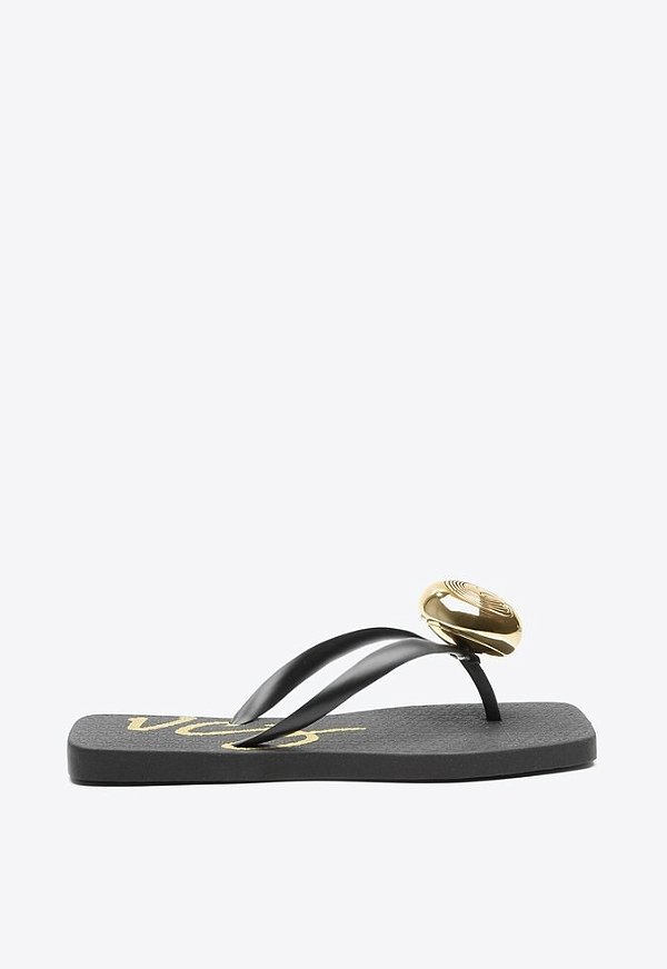 Chinelo Flat Betina Bico Quadrado Aplicação Logo Mania Vicenza Preto
