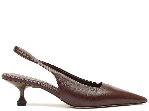 Scarpin Couro Slingback Bico Fino Salto Taça Vicenza Coffee