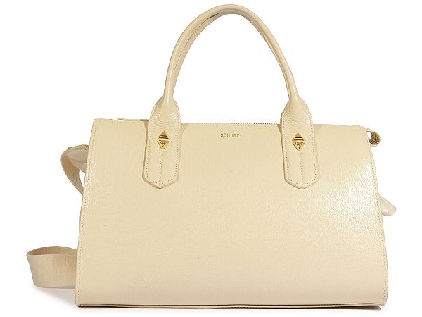 Bolsa Media Tote Couro Alça Multimaterial Ziper Schutz Off White