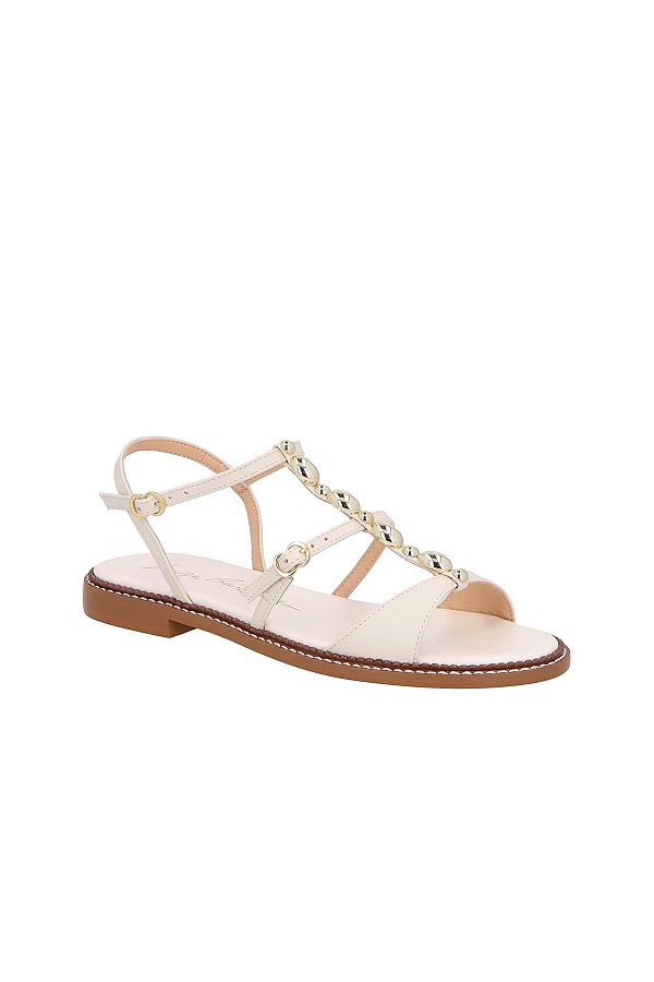 Sandalia Rasteira Couro Aplicações Esferas Tiras Luiza Barcelos Off White