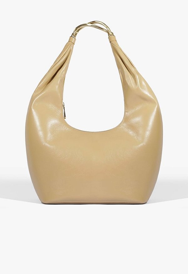 Bolsa Grande Maxi Hobo Couro Ziper Alça Metal Schutz Nude