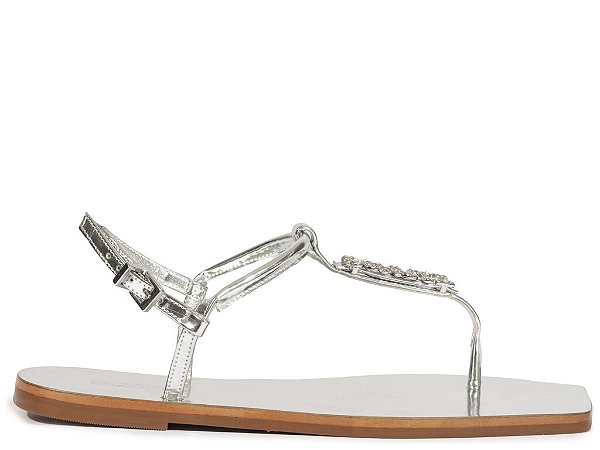 Rasteira Feminino Metalcolor Injetado Logo Strass Schutz Prata