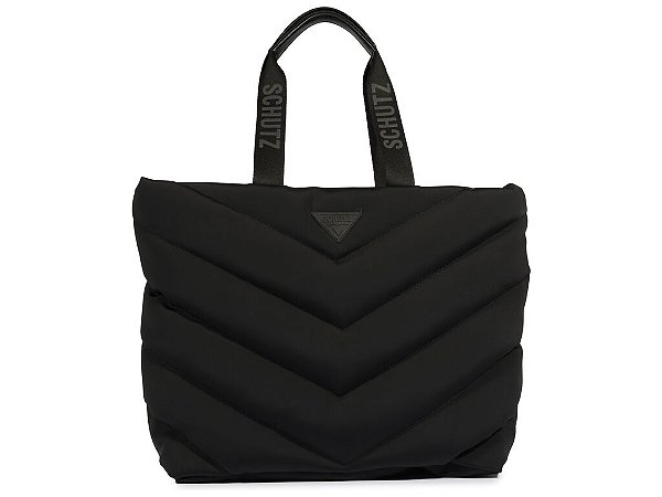 Bolsa Feminina Shopper Grande Multimaterial Ziper Schutz Preto