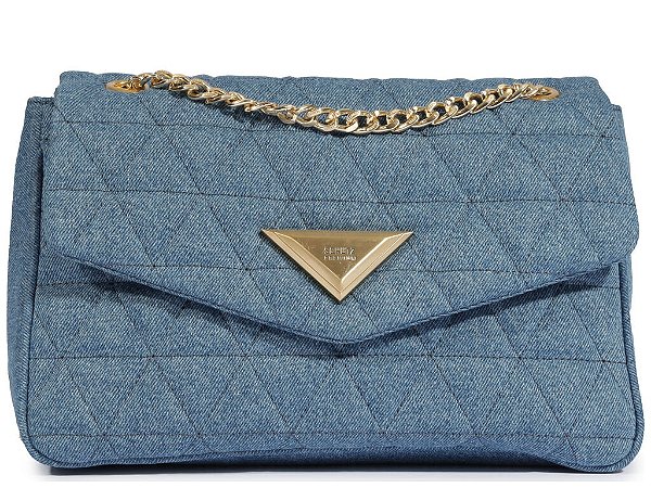 Bolsa Média Shoulder Alça Corrente Jeans Logo Schutz Azul