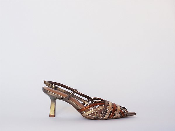Scarpin Luciana Bico Fino Tiras Metalcolor Verano Specchio Brand