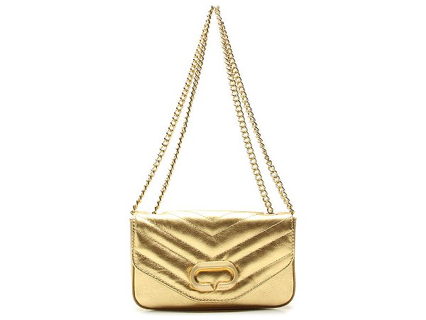 Bolsa Pequena Clutch Metalcolor Couro Corrente Vicenza Dourado