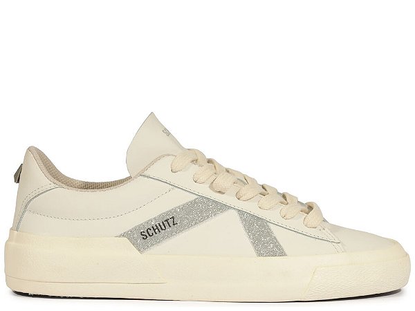 Tênis Feminino Cadarço Couro Brilhos Schutz Branco