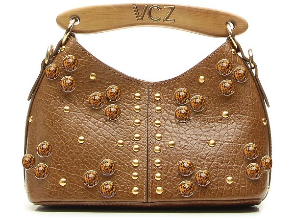 Bolsa Feminina Pequena Ilhós Madeira Corrente Vicenza Marrom