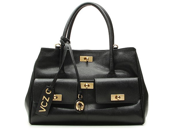 Bolsa Feminina Média Tote Bolsos Alça Fina Vicenza Preto