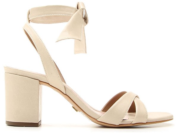 Sandalia Couro Salto Bloco Tiras Laço Vicenza Off White
