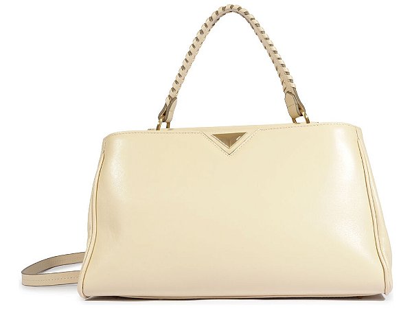 Bolsa Grande Couro Tote Ziper Alça Tresse Schutz Off White