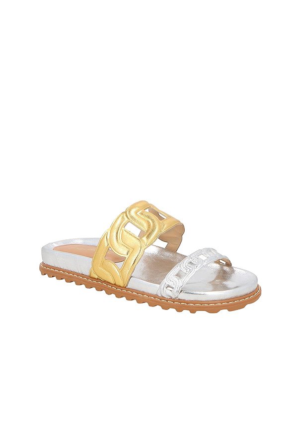 Papete Couro Metalcolor Bicolor Tratorado Luiza Barcelos Dourado e Prata