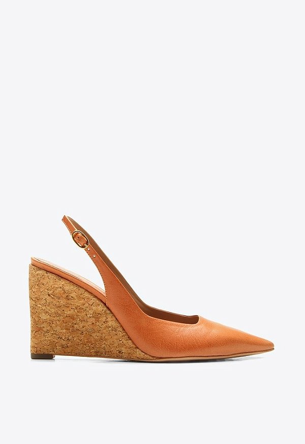 Scarpin Slingback Salto Anabela Madeira Louisa Vicenza Camel