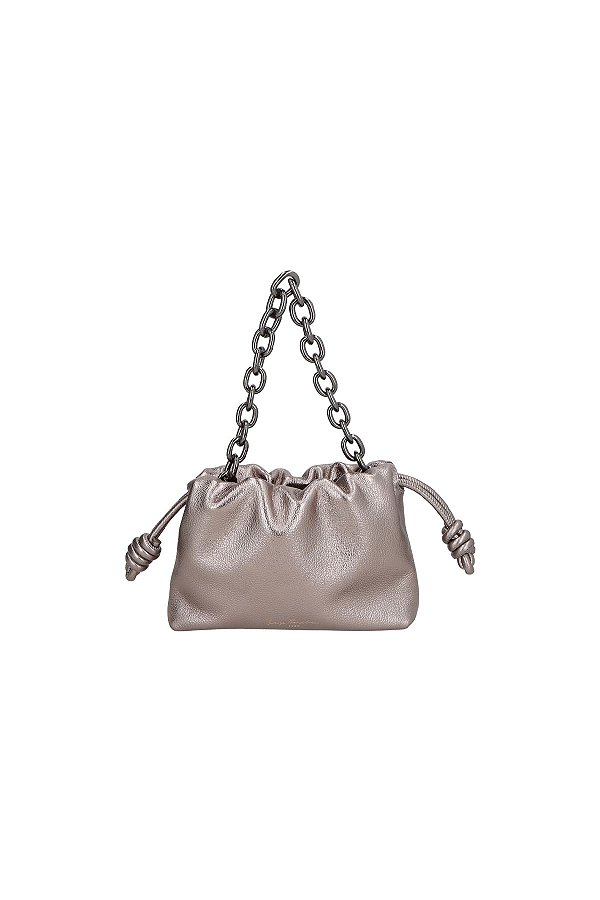 Bolsa Pequena Bucket Couro Metalcolor Enfeites Alça Corrente Luiza Barcelos Chumbo