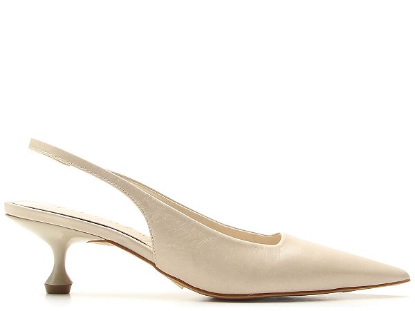 Scarpin Couro Slingback Bico Fino Salto Taça Vicenza Off White