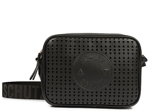 Bolsa Tiracolo Pequena Geométrico Alça Multimaterial Schutz Preto