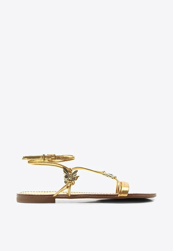 Rasteira Flat Belluno Borboletas Apliques Metalcolor Vicenza Dourado