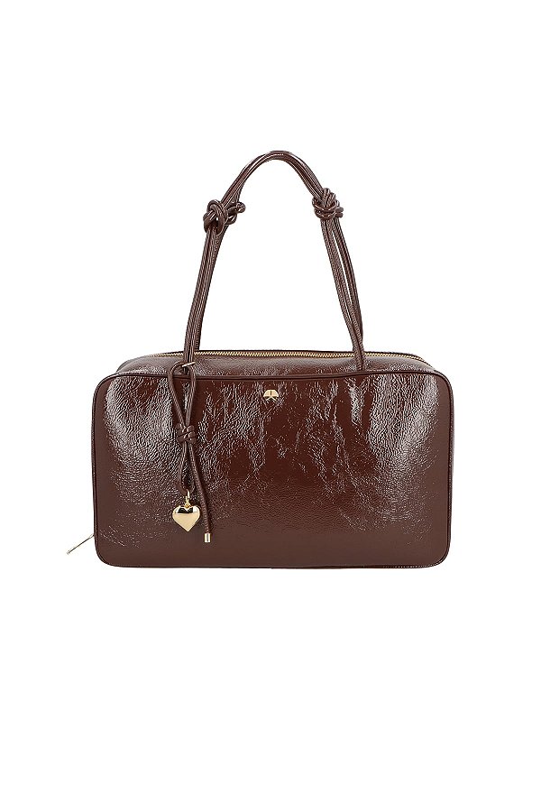 Bolsa Feminina Verniz Coração Enfeite Ziper Alça Nós Luiza Barcelos Coffee