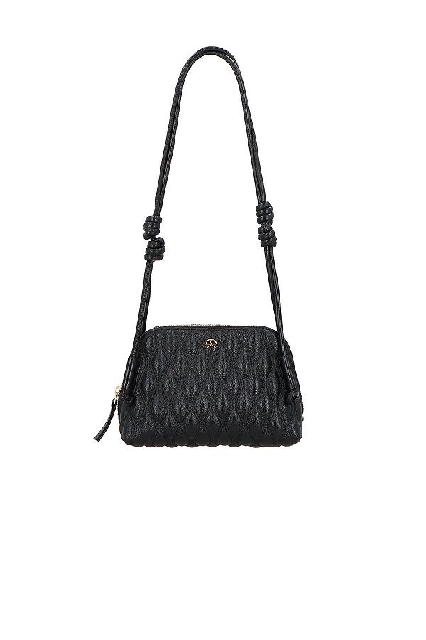 Bolsa Couro Shoulder Média Ziper Enfeites Matelasse Alça Nós Luiza Barcelos Preto