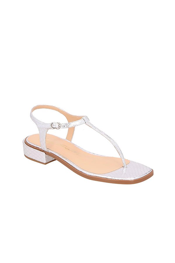 Rasteira Salto Baixo Bico Quadrado Fivela Metalcolor Croco Luiza Barcelos Prata