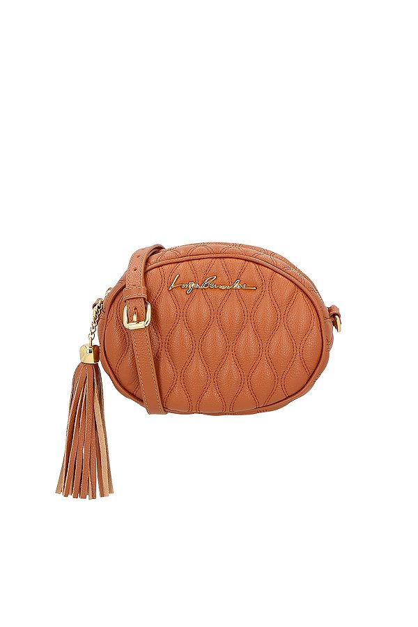 Bolsa Feminina Pequena Redonda Metalassê Alça Fina Luiza Barcelos Camel