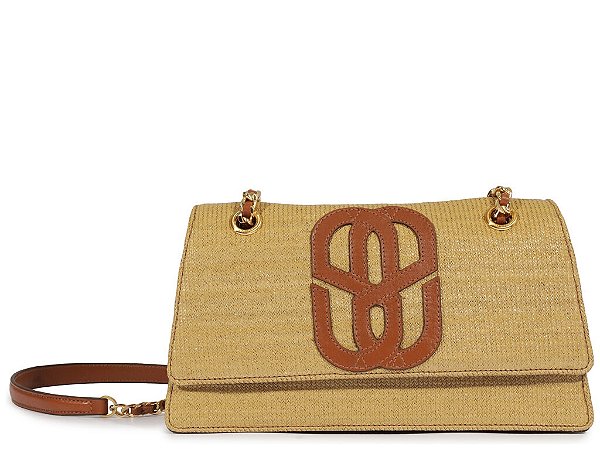 Bolsa Pequena Tiracolo Multimaterial Palha Couro Corrente Logomania Schutz Marrom
