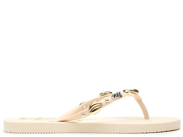 Chinelo Flat Feminino Flops Apliques Enfeites Vicenza Nude