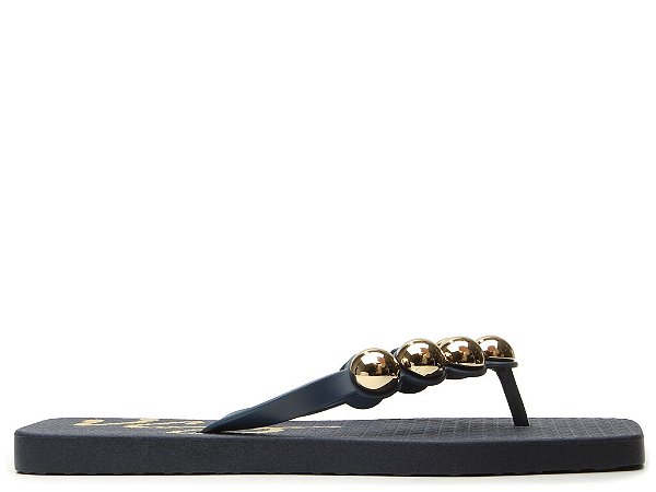 Chinelo Flat Tulum Fancy Flops Aplicação Esferas Vicenza Azul Marinho