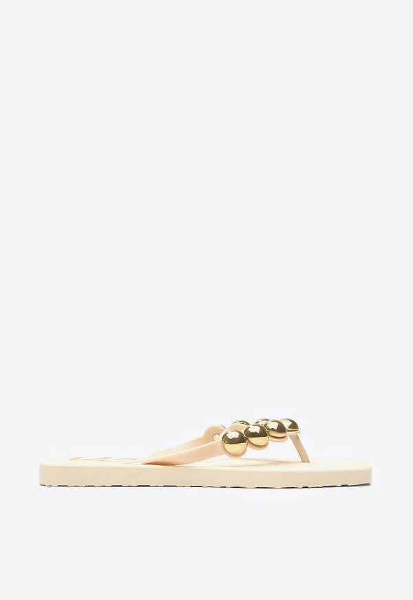 Chinelo Flat Tulum Fancy Flops Aplicação Esferas Vicenza Nude