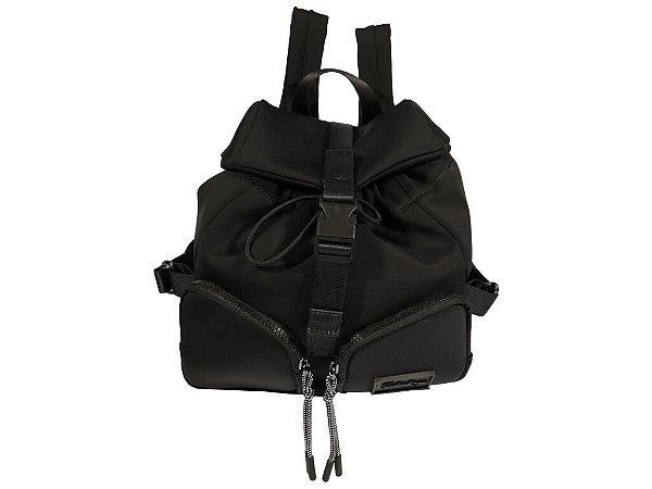 Mochila Grande Multimaterial Enfeites Ziper Schutz Preto