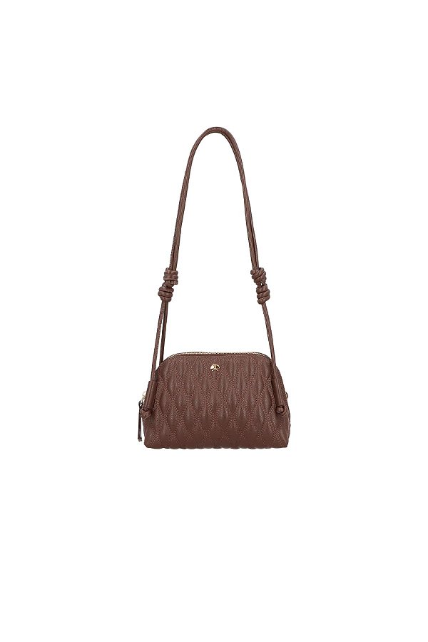 Bolsa Couro Shoulder Média Ziper Enfeites Matelasse Alça Nós Luiza Barcelos Coffee