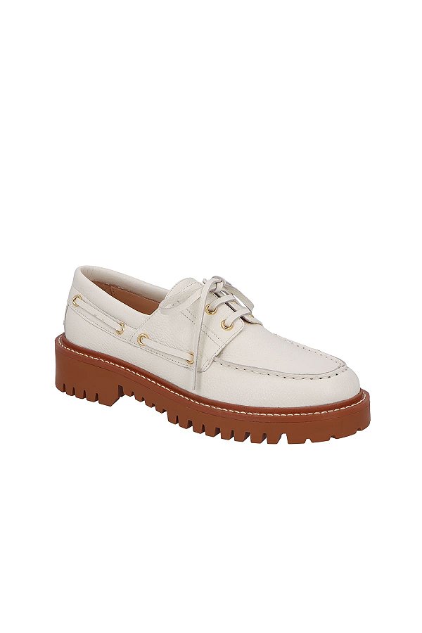 Mocassim Dockside Tratorado Cadarço Couro Luiza Barcelos Off White