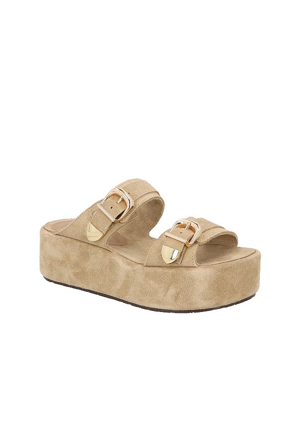 Papete Plataforma Flat Camurça Tiras Fivela Luiza Barcelos Fendi