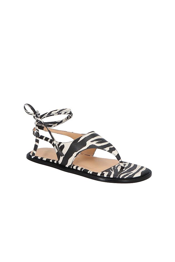 Rasteira Couro Animal Tira Print Zebra Thassia Naves Luiza Barcelos Preto