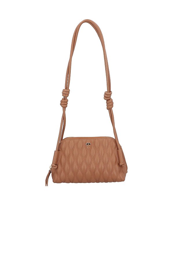 Bolsa Couro Shoulder Média Ziper Enfeites Matelasse Alça Nós Luiza Barcelos Camel