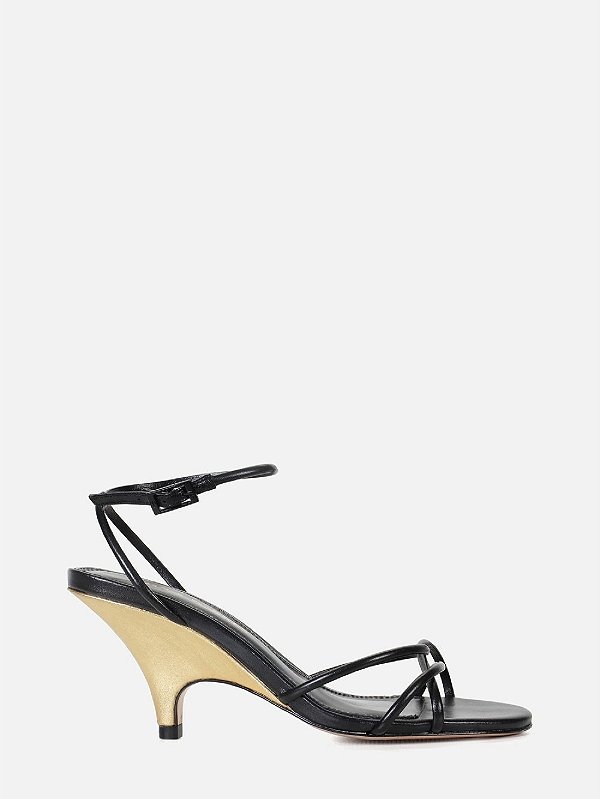 Sandália Olga Salto Anabela Couro Metalcolor Tiras Paula Torres Preto