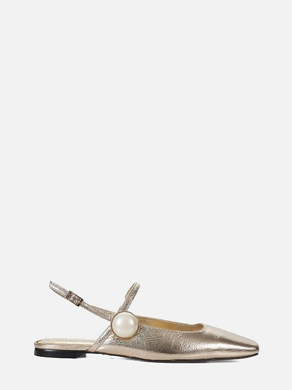 Sapatilha Mari Saturno Slingback Bico Quadrado Paula Torres Dourado