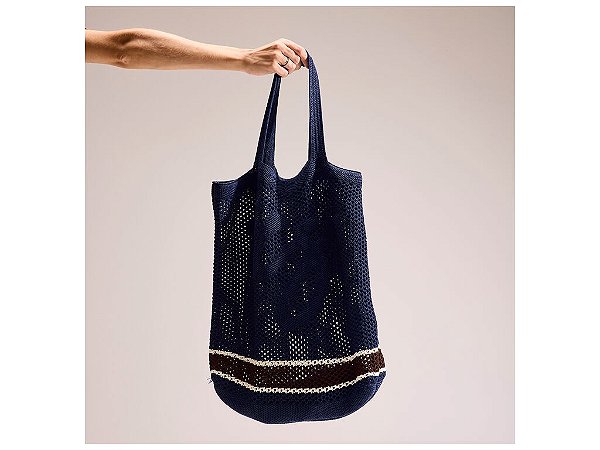 Bolsa Grande Shopper Tecido Tresse Logomania Vicenza Azul Marinho