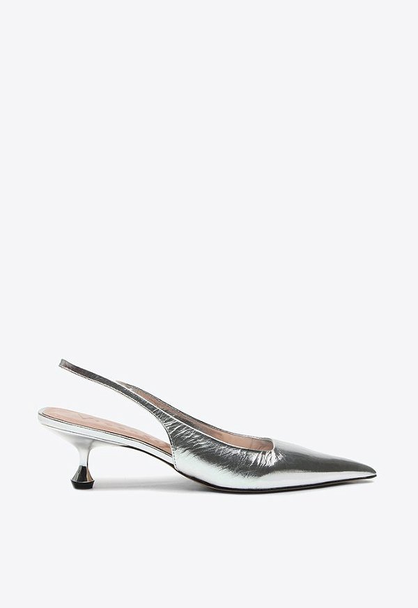 Scarpin Metalcolor Servia Slingback Bico Fino Salto Taça Vicenza Prata
