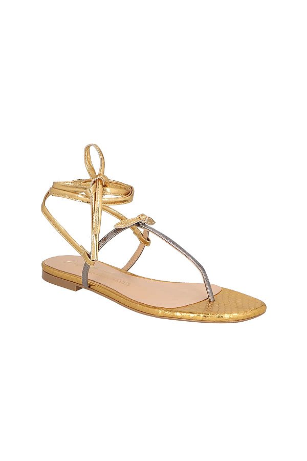 Rasteira Feminina Dedo Croco Tiras Enfeites Thassia Naves Luiza Barcelos Dourado