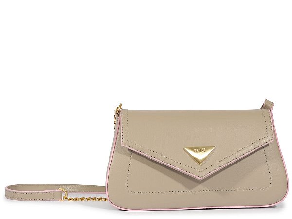 Bolsa Pequena Tiracolo Couro Triangulo Dourado Schutz Cinza