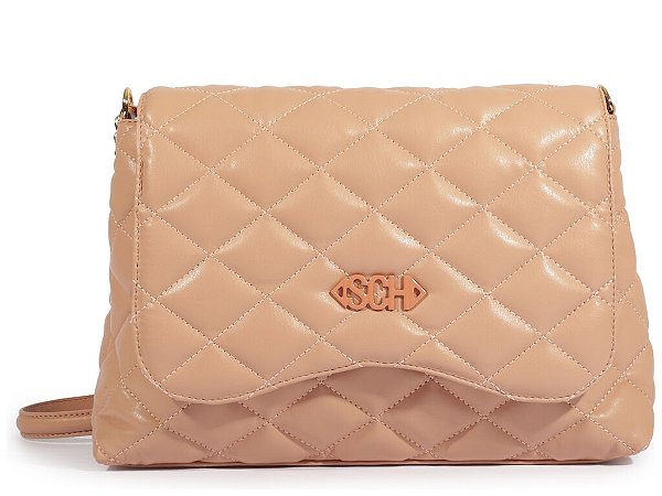 Bolsa Media Couro Metalasse Tiracolo Logo SCH Schutz Nude