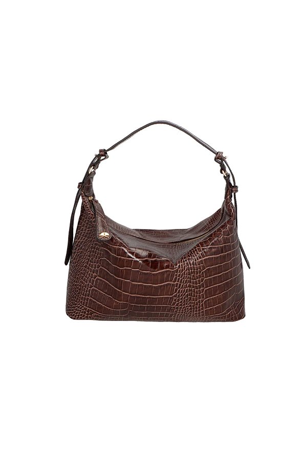 Bolsa Grande Couro Croco Ziper Tote Thassia Naves Luiza Barcelos Coffee