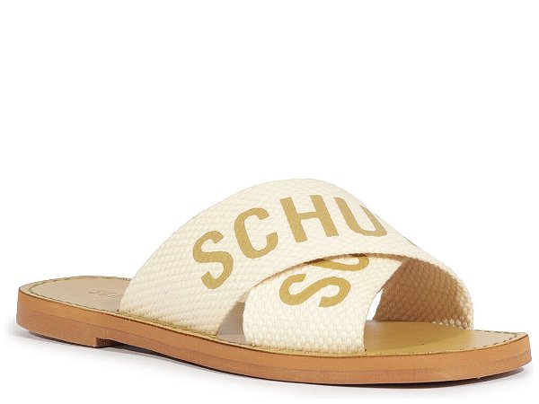 Chinelo Feminino Rasteirinha Logo Dourado Schutz X Branco